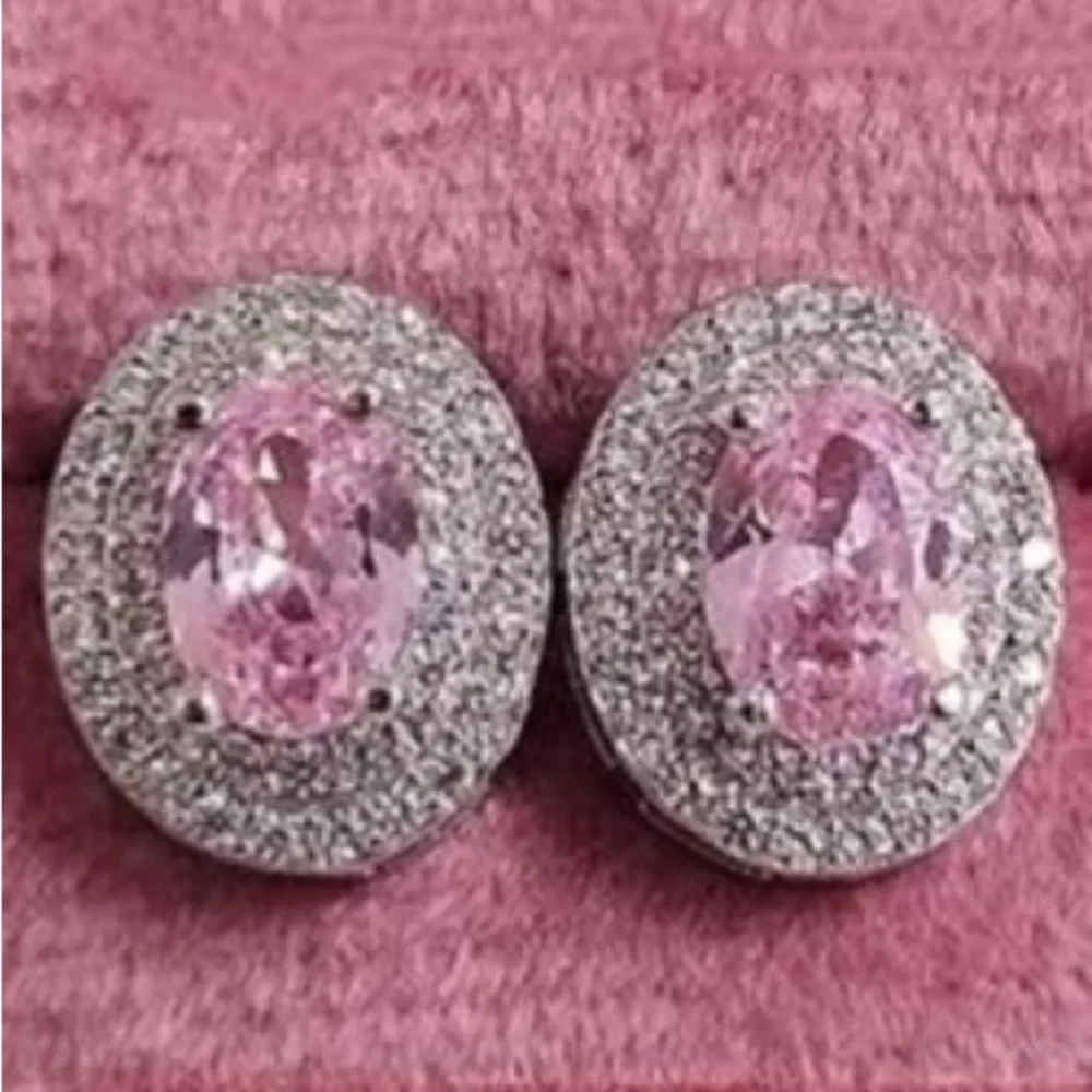 Pink Sapphire & Rhinestone Earrings